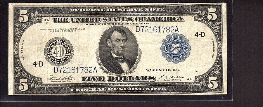 Fr.859C, 1918 $5 Cleveland Federal Reserve Note, D72161782A, Very Fine [25]
